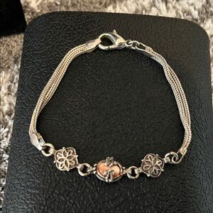 Silver-Tone Orange Cabochon Floral Link Bracelet